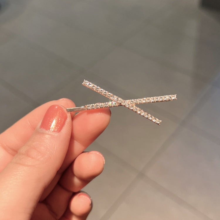 10 PCS X-shaped Cross Rhinestone Full Diamond Hair Clip Teenage Girls Headdress — Silver