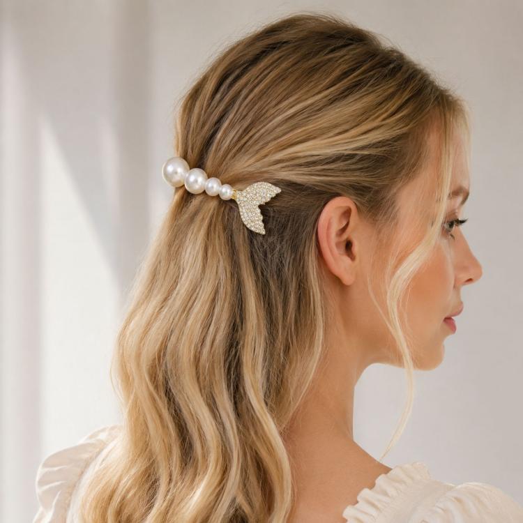 Mermaid Fishtail Hair Clip Pearl Glitter Diamond Duckbill Clip