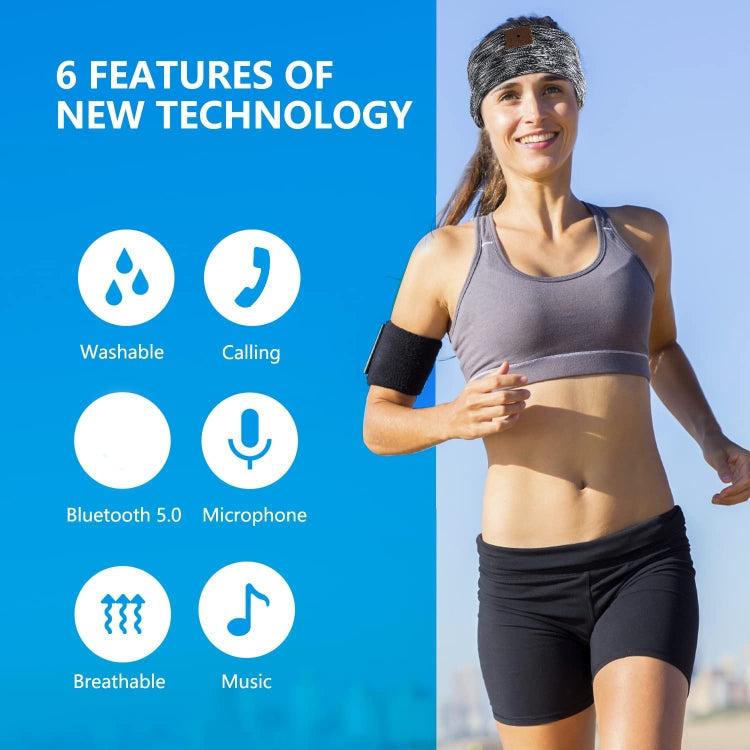Bluetooth Wireless Headband Quick Drying Sleeping Headphones with HD Speakers — Stripe Black