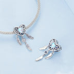 Sterling Silver S925 Heart Zircon Dreamcatcher Bracelet Beads — BSC749