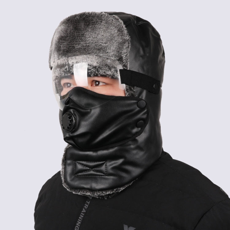 Leather Lei Feng Hat Winter Warm Ear Protection Cotton Cap, Style: — Without Lens Wine Red