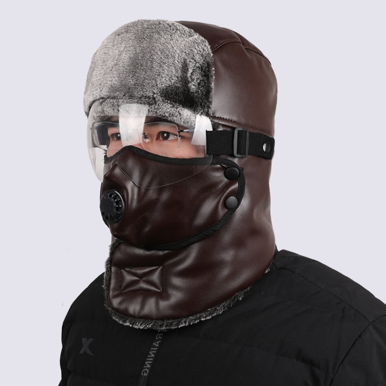 Leather Lei Feng Hat Winter Warm Ear Protection Cotton Cap, Style: — Transparent Lens Navy