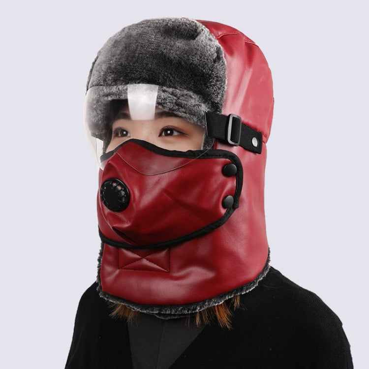 Leather Lei Feng Hat Winter Warm Ear Protection Cotton Cap, Style: — Transparent Lens Brown