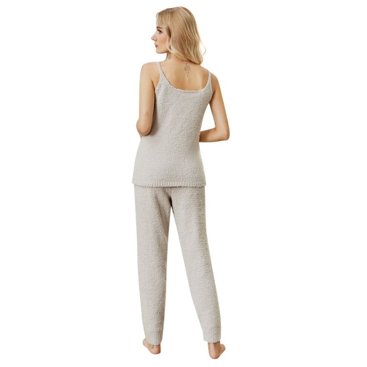 Knitted Halter Pajamas Solid Color Half Velvet Suit Home Wear — view 17