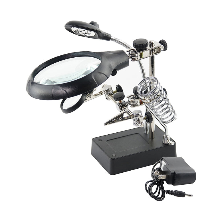 16129-C 2.5X/7.5X/10X LED Lighting Auxiliary Bracket Maintenance Magnifier — EU Plug