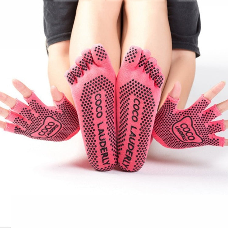 Non-slip Open Finger Yoga Sports Gloves+Five Finger Yoga Socks Set
