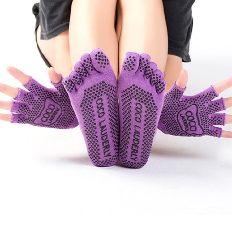 Non-slip Open Finger Yoga Sports Gloves+Five Finger Yoga Socks Set
