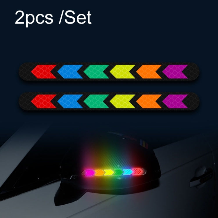 Car Door Anti-Collision Scrape And Rearview Mirror Colorful Safety Warning Reflective Sticker, Style: Glue Model Rear Bar Discs — 2sets Glue Model Rearview Mirror