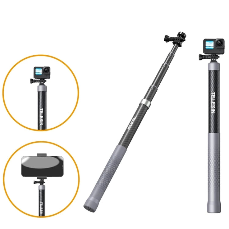 TELESIN 1.2m Carbon Fiber Monopod Selfie Stick With 1/4 Screw For DJI, Insta360, GoPro and Other Action Cameras