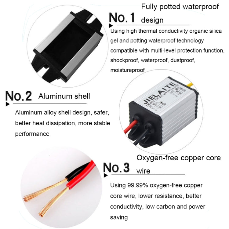 JIELAITE LK1253 15W Aluminum Alloy Intelligent Protection Waterproof Car Power Converter