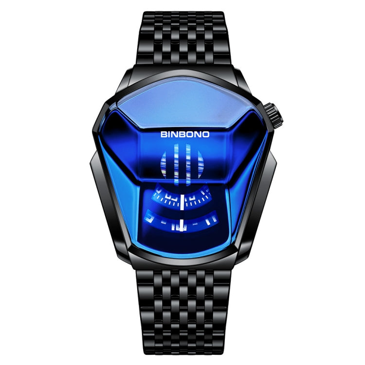 BINBOND Locomotive Concept Steel Belt Watch Men Live Black Technology Watch