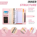 A6 YMX-012 PU Leather Budget Binder Notebook Macaron Color Matching Handbook — Khaki+Pink