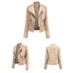 Women Short Leather Jacket Slim Jacket Motorcycle Suit — view 26
