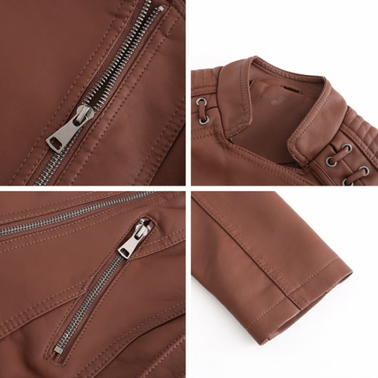 Women Short Leather Jacket Slim Jacket Motorcycle Suit — view 27