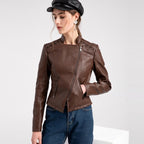 Women Short Leather Jacket Slim Jacket Motorcycle Suit — view 28