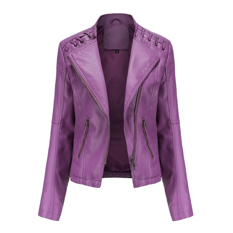 Women Short Leather Jacket Slim Jacket Motorcycle Suit — view 31