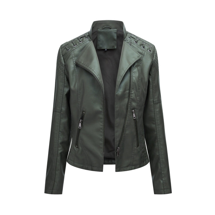 Women Short Leather Jacket Slim Jacket Motorcycle Suit — view 36