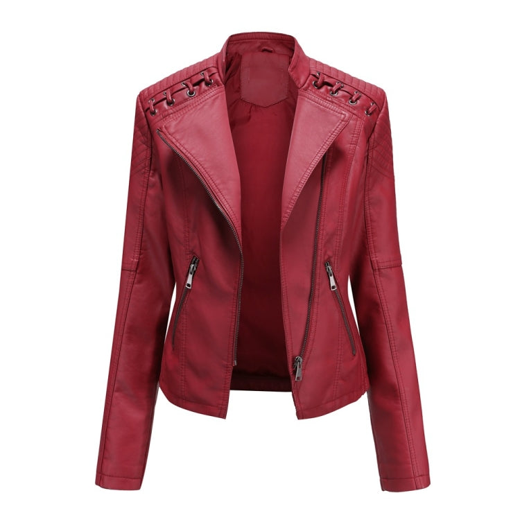 Women Short Leather Jacket Slim Jacket Motorcycle Suit — view 40