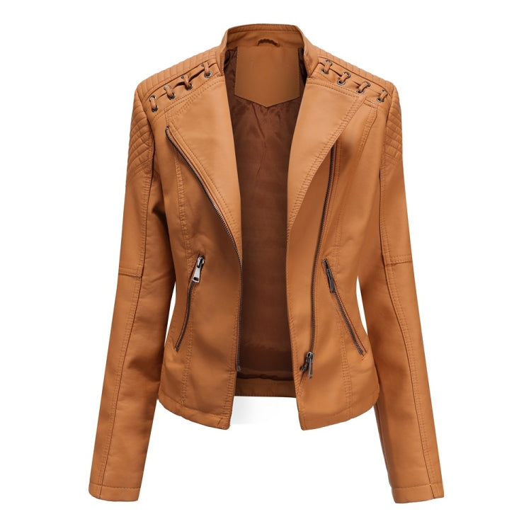 Women Short Leather Jacket Slim Jacket Motorcycle Suit — view 53