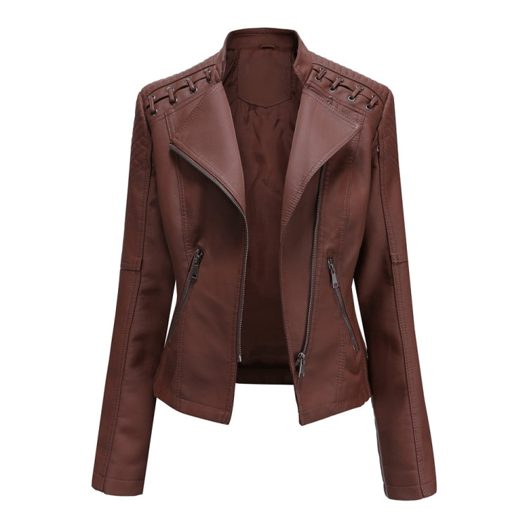 Women Short Leather Jacket Slim Jacket Motorcycle Suit — XXXL