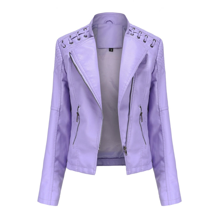 Women Short Leather Jacket Slim Jacket Motorcycle Suit — Camel