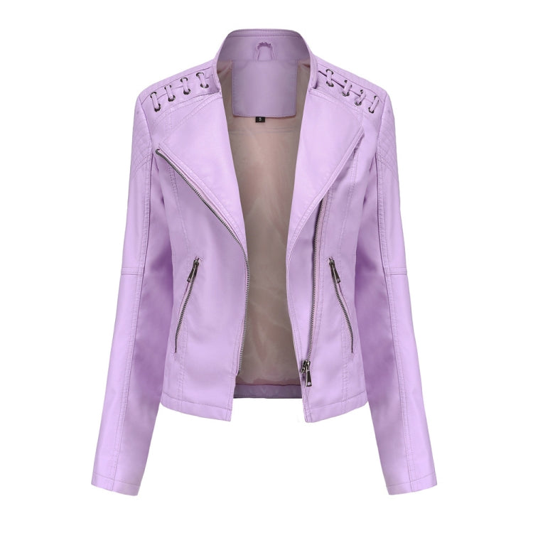Women Short Leather Jacket Slim Jacket Motorcycle Suit — view 21