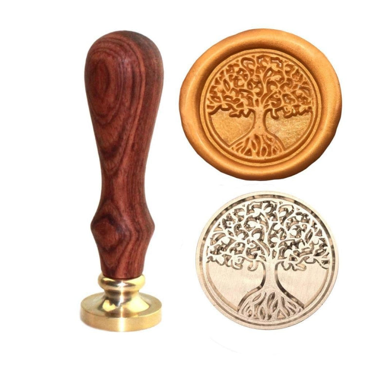 Retro Brass Head Wooden Handle Removable Sealing Stamp, Tree Of Life Wax Seal Stamp