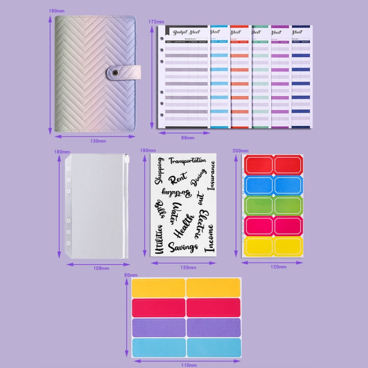A6 PU Macaron Gradient Color Loose-leaf Notepad Notebook Budget Book — Black