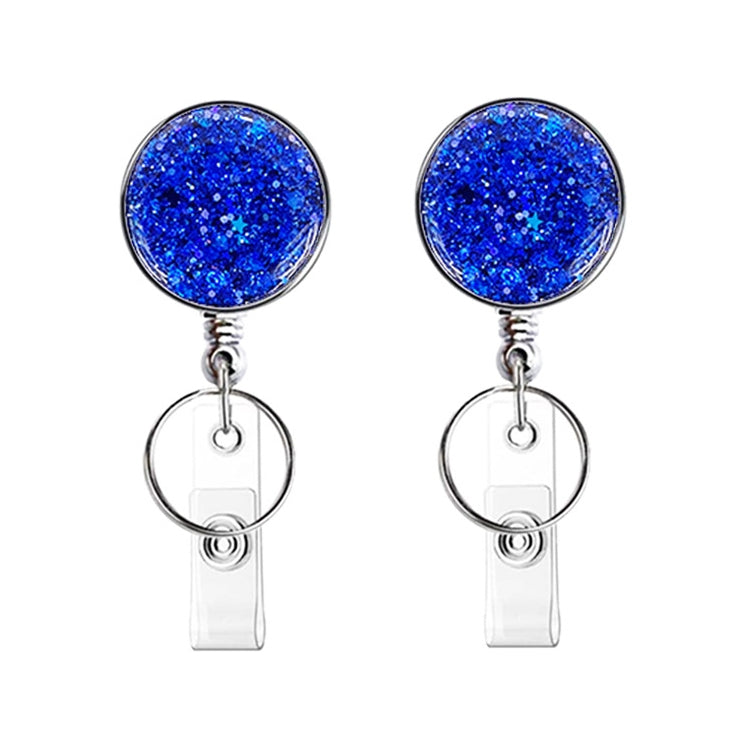 2pcs Diamond Glitter Sequins Retractable Pull Badge Reel Name Tag Card Badge Holder — Gold