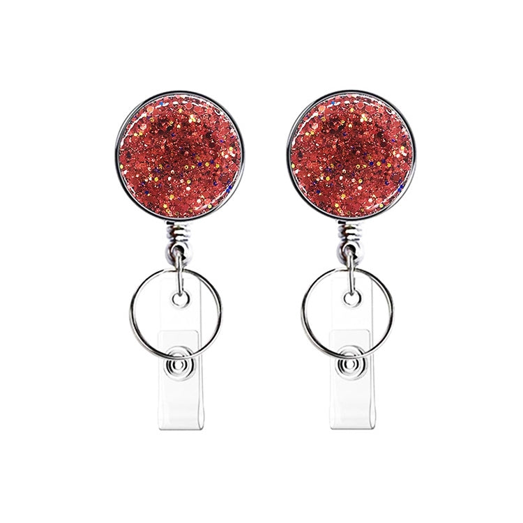 2pcs Diamond Glitter Sequins Retractable Pull Badge Reel Name Tag Card Badge Holder — Navy Blue