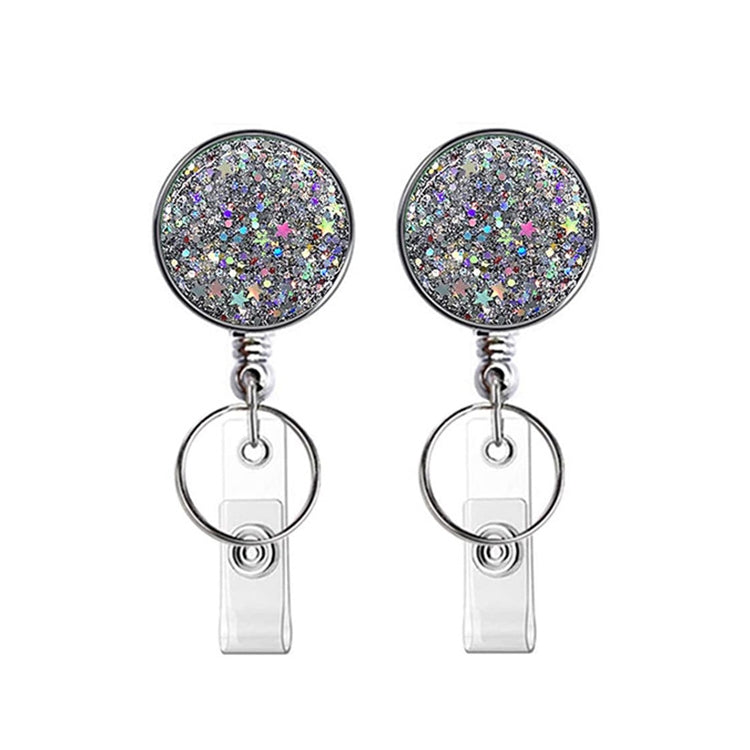2pcs Diamond Glitter Sequins Retractable Pull Badge Reel Name Tag Card Badge Holder — Red