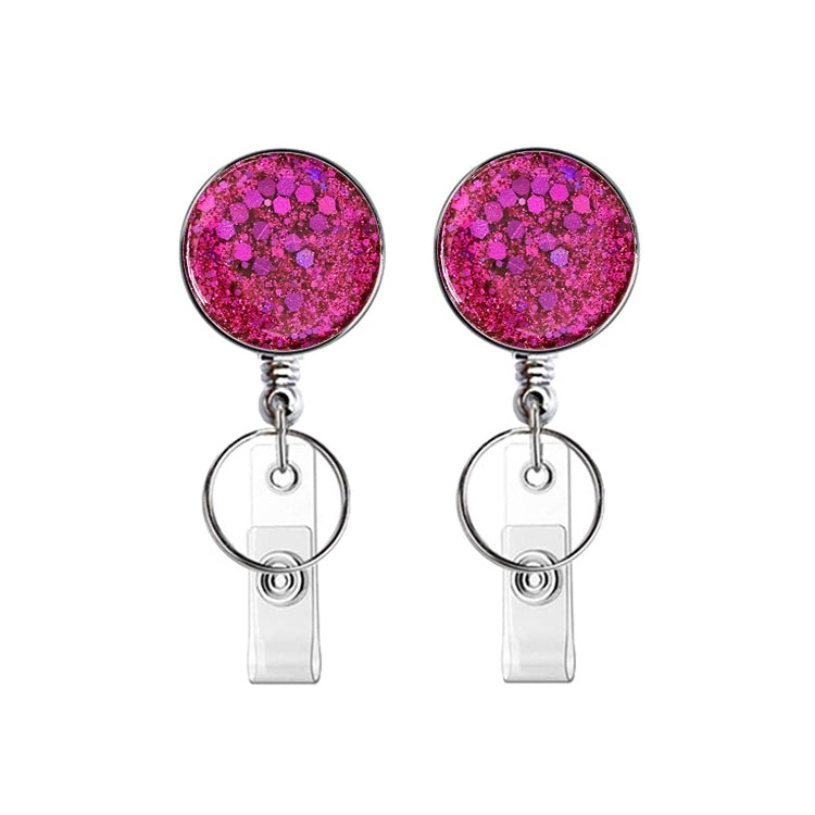 2pcs Diamond Glitter Sequins Retractable Pull Badge Reel Name Tag Card Badge Holder — Silver