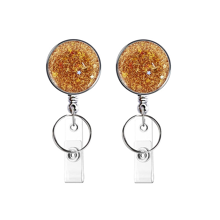2pcs Diamond Glitter Sequins Retractable Pull Badge Reel Name Tag Card Badge Holder — Rose Red