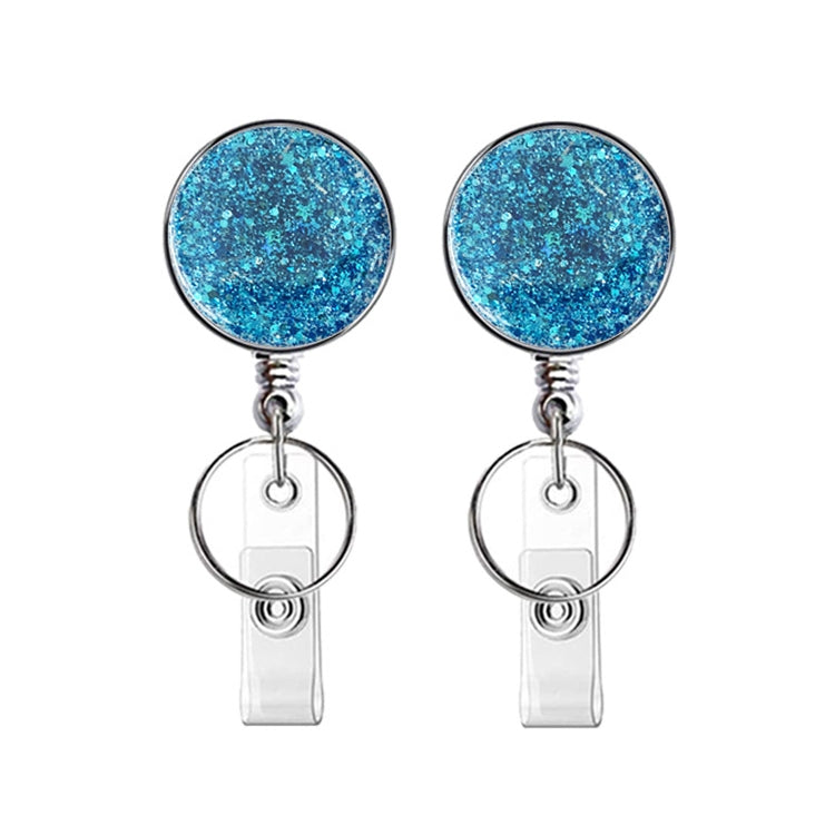 2pcs Diamond Glitter Sequins Retractable Pull Badge Reel Name Tag Card Badge Holder — Orange