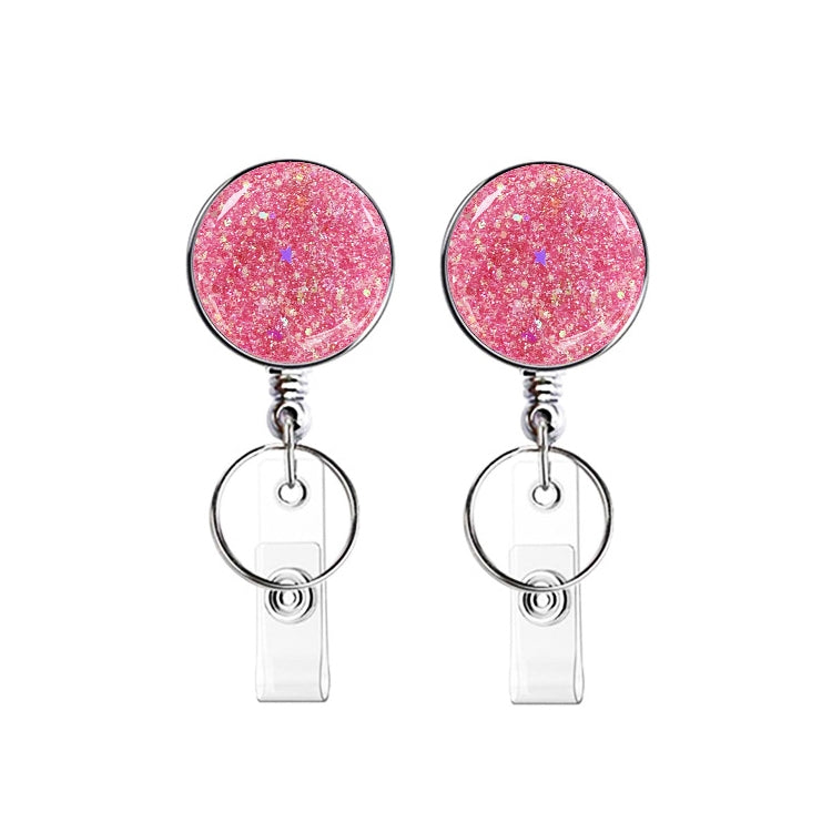 2pcs Diamond Glitter Sequins Retractable Pull Badge Reel Name Tag Card Badge Holder — Lotus Pink