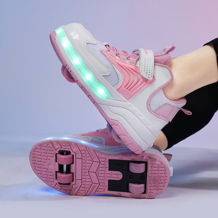 Small Four-Wheeled Walking Shoes Children Luminous Deformation Roller Shoes — XF03 Mesh Black