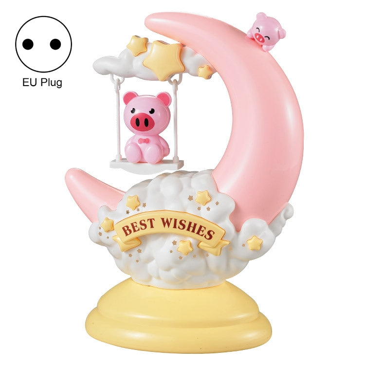 GOELONG Cartoon Moon Table Lamp Children Room Animal Night Light, Plug: — Rabbit