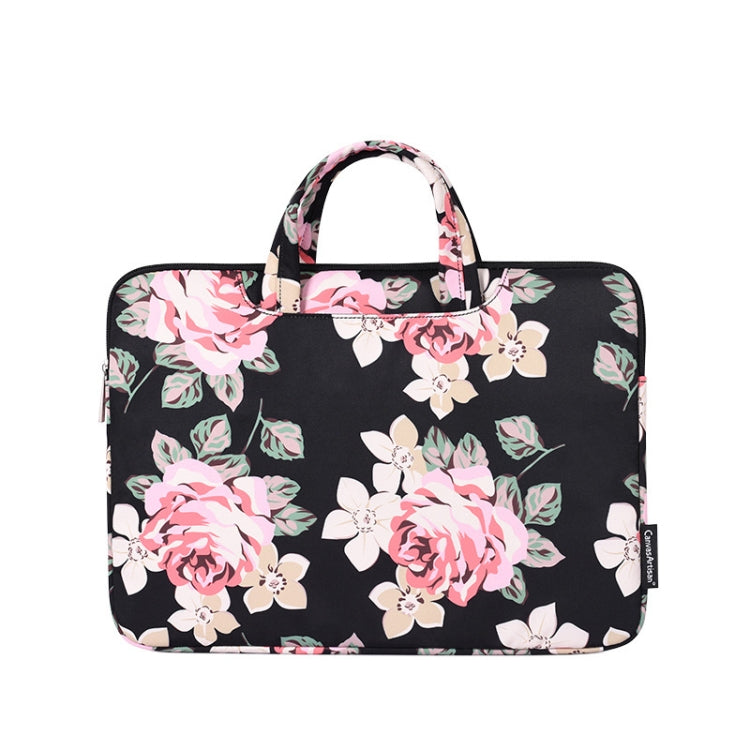 H40-B01 White Rose Pattern Laptop Case Bag Computer Liner Bag With Handle — 14 Inch