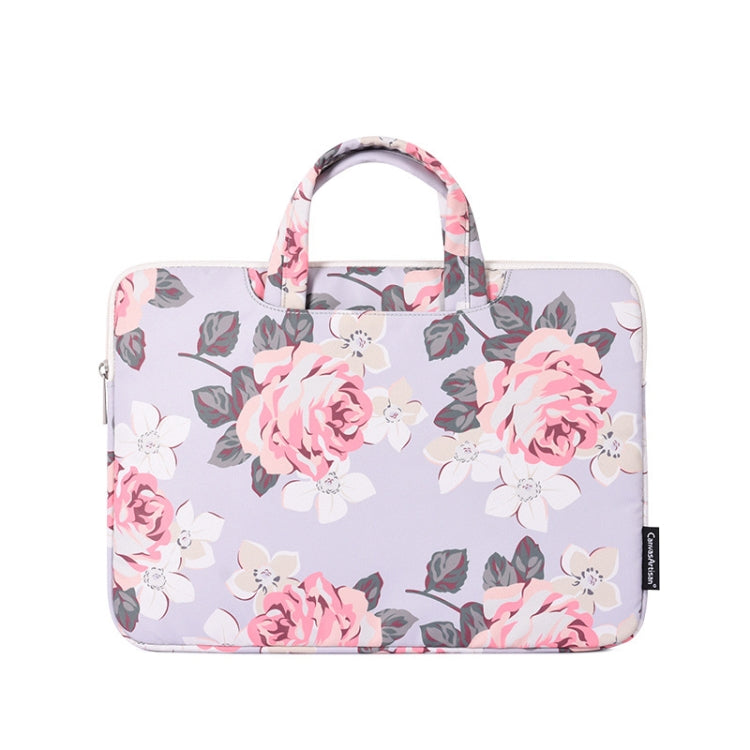 H40-B01 White Rose Pattern Laptop Case Bag Computer Liner Bag With Handle — 15 Inch