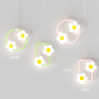 Children Room Bedside Warm Sunflower Chandelier — Square Pink 3 Color Dimmer
