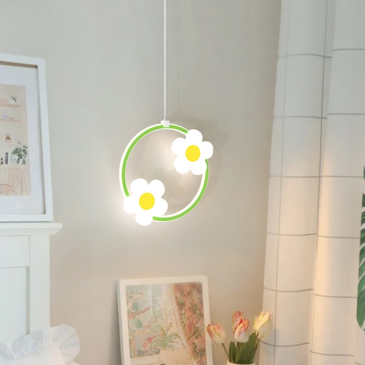 Children Room Bedside Warm Sunflower Chandelier — Round Green White Light