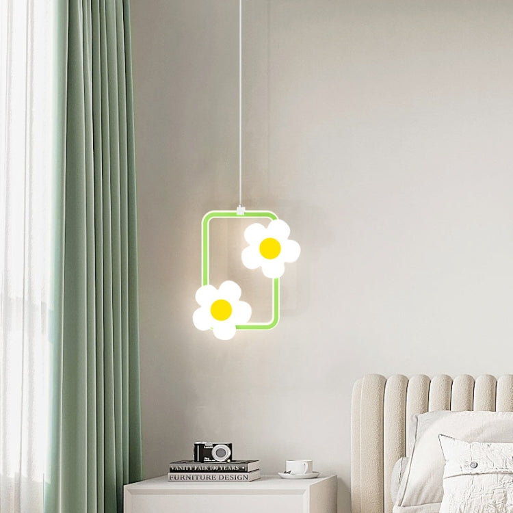 Children Room Bedside Warm Sunflower Chandelier — Square Green White Light