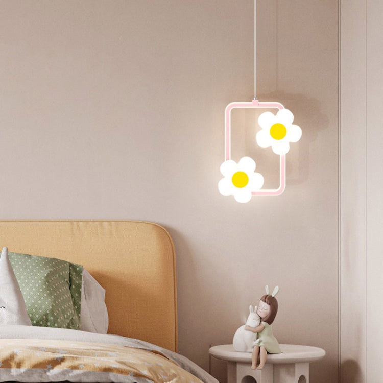 Children Room Bedside Warm Sunflower Chandelier — Square Pink White Light