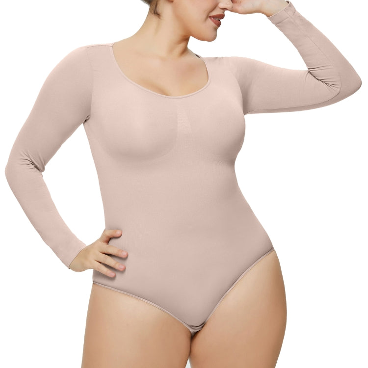 Spring Autumn Women Long-Sleeve O-neck Bodysuit Skinny Elastic Jumpsuits — Black