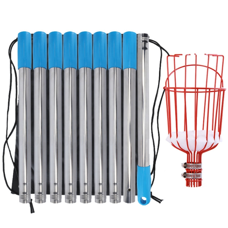 Stainless Steel Aerial Fruit Picker Fruit Picking Tools — With Rod 6 Sections 2.4m