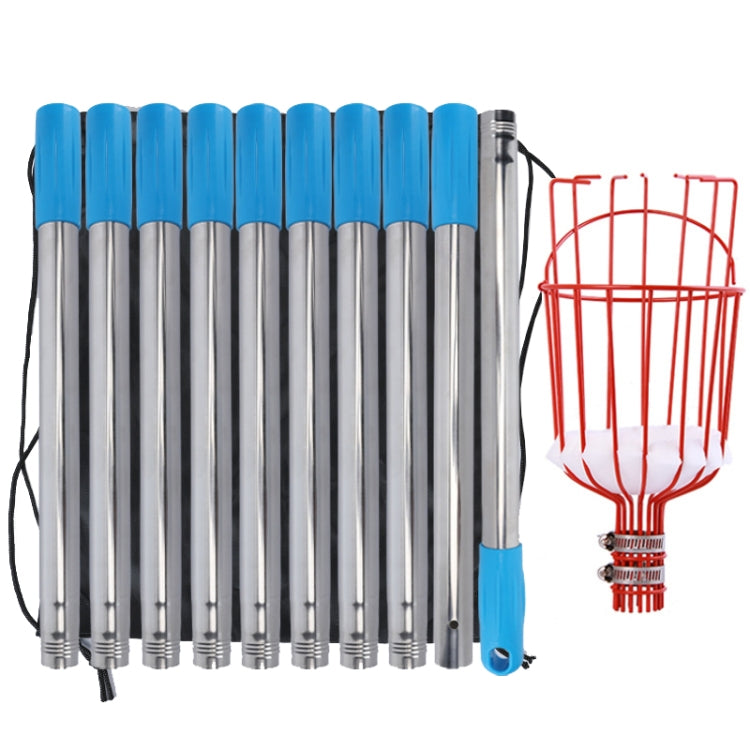 Stainless Steel Aerial Fruit Picker Fruit Picking Tools — With Rod 9 Sections 3.6m