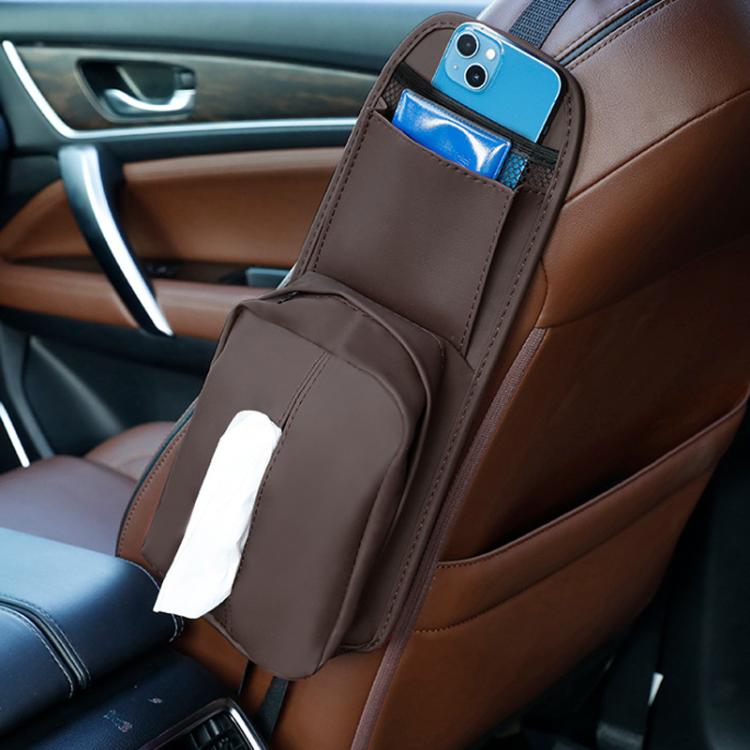 Car Seat Side Storage Pocket Hanging Leather Tissue Holder — Black