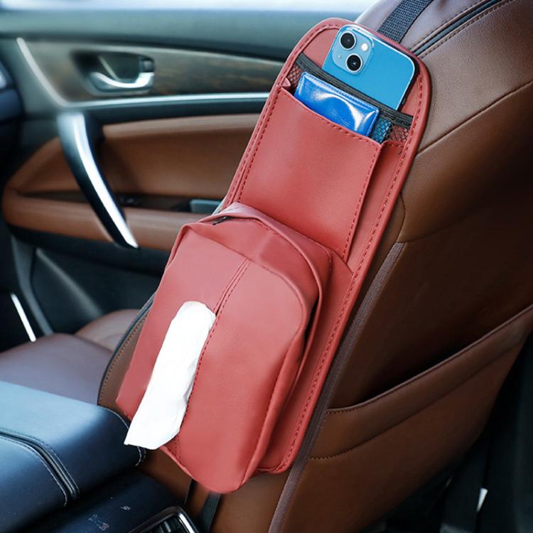 Car Seat Side Storage Pocket Hanging Leather Tissue Holder — Brown