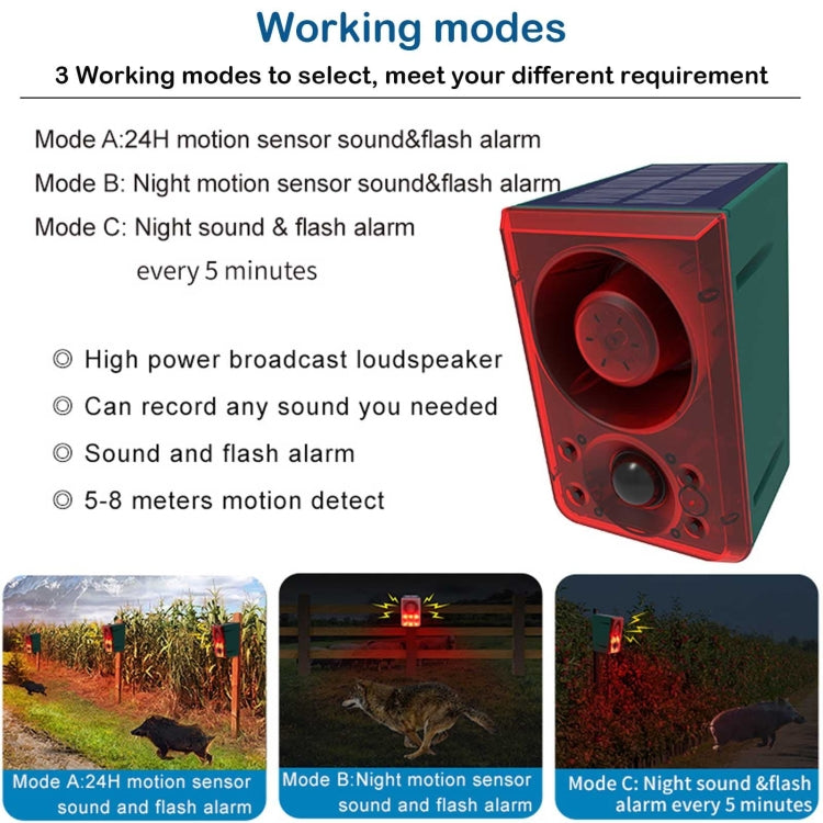 N911N Solar Alarm Infrared Sensor Sound And Light Blast Warning Light Animal Repeller