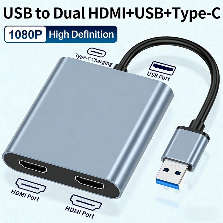 USB, USB-C / Type-C High Definition Converter 4K USB Same Screen Extender, USB 3.0 To Dual HDMI